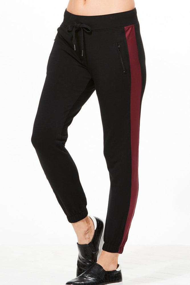CHICHI Active Zoe Track Jogger - Black/Burgundy - CHICHI Active Clearance