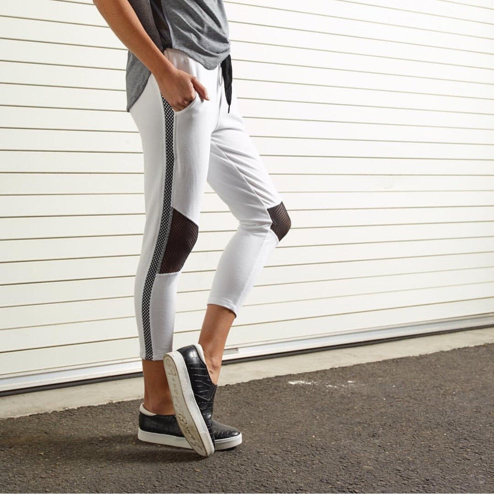 CHICHI Active Michelle Cropped Moto Jogger - White/Black - CHICHI Active Clearance