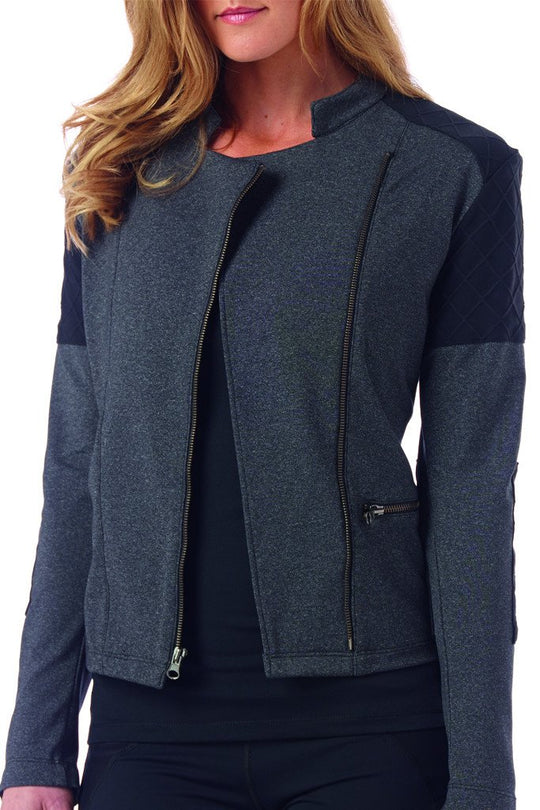 CHICHI Active Sandra Quilted Moto Jacket - Charcoal Grey