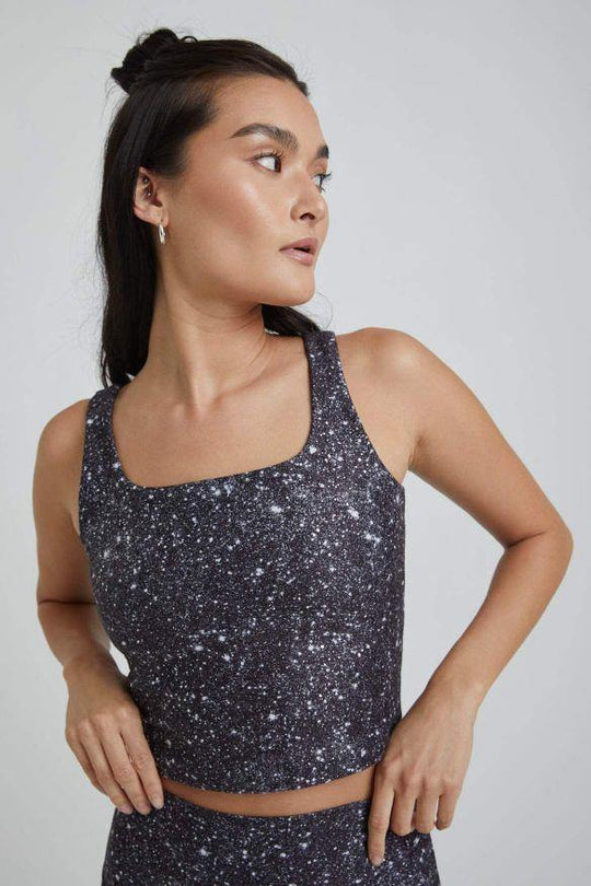 Wear It To Heart Thalia Cropped Tank - Noir Super Disco Foil